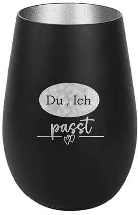 Der-Porzellan-Laden Windlicht mit Gravur Du Ich passt Schwarz Silber | Teelichthalter aus Glas mit Spruch, Tischdeko modern
