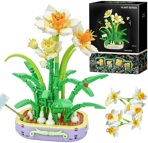Aigidusansu Daffodils Mini Building Blocks Set, 623 Pcs Flowers Bouquet Bonsai for Kids, Bedroom or Desk Decoration, Birthday Present, Gifts for Girls, Boys, Teenagers and Adults