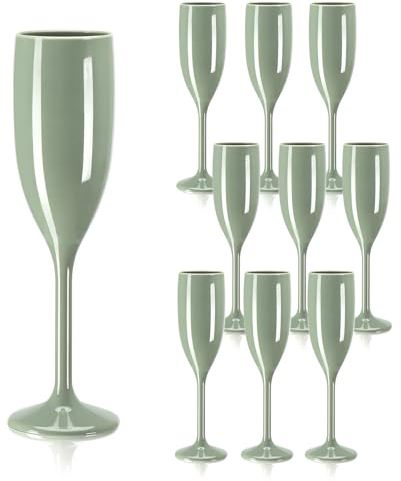 SMAODSGN 10 Pcs Green Champagne Glasses Shatterproof Wine Glasses Plastic Wine Flutes Set of 10 Wedding Champagne Flutes Stemmed Champagne Glasses For Party Holidays Anniversary 5.4 Oz