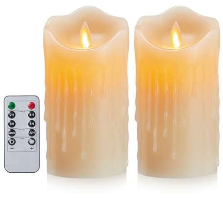 FiiMoo 2 Stück Flammenloses Kerzen, Batteriebetriebenes Kerzen, LED Kerzen, Halloween Kerzen, LED Kerzen mit Wachstropfen, Batteriekerzen mit Fernbedienung&Timer Funktion, Tanzende Flamme Kerzen-10cm