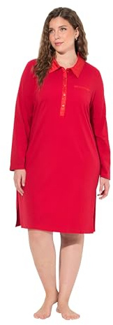 Ulla Popken Damen große Größen Übergrößen Plus Size Nachthemd, Kragen, Satindetails, Langarm Salsa 58+ 833308530-58+