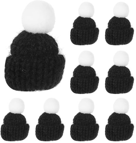 UPKOCH 10 Stück Gestrickte Kleine Weihnachtsmützen Weihnachtsmann-Kopfschmuck Mini-Zylinder DIY-Handgemachte Accessoires (Schwarz)