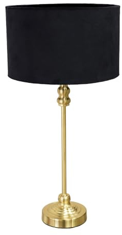 ValueLights | Gold Metal Candlestick Table Lamp with Black Velvet Drum Shade Bedside Light | Table Lamps, Home Décor & Improvement Essential | Included LED Bulb