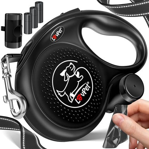 LOVPET® Hunde Rollleine 3m | Hundeleine für kleine & große Hunde 15kg | Ausziehbare Leine ergonomischer & Rutschfester Griff | Joggingleine 360° Leinenverlängerung | Laufleine Reflektierenden Maschen