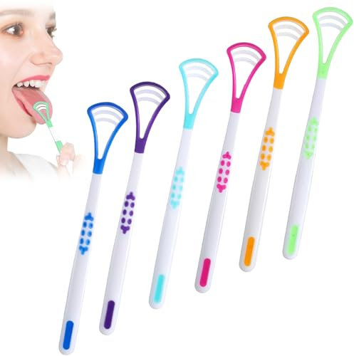 6 unidades 2 en 1 limpiador lingual para adultos y niños, limpiador de tongua, rascador suave de lengua, cepillo de lengua, cepillo para higiene bucal y aliento fresco, eliminación del mal aliento (B)