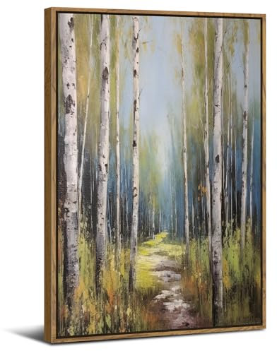 Tree Forest Wall Art Bathroom Pictures for Walls Abstract Olive Green Trees Landscape Canvas Prints Framed Painting Nature Mountain Scenery Poster Artwork for Living Room Home Decorations 12x16”