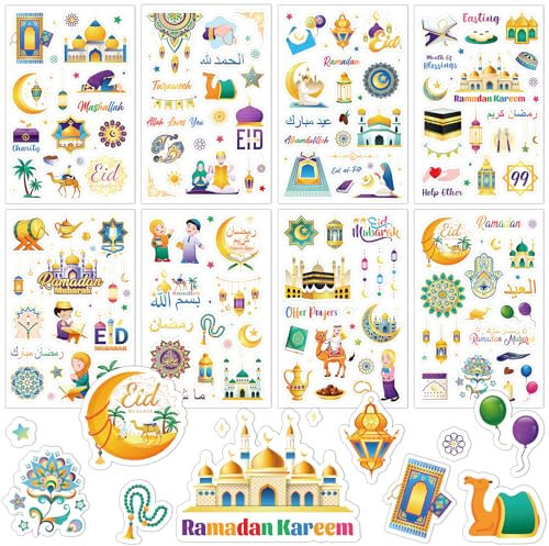 DPKOW 24 Blatt Islamische Sticker Set, Ramadan Eid Sticker Aufkleber Islamische Blumen Mond Stern Sticker zur Eid Basteln Geschenke für DIY Scrapbook Bullet Journal Fotoalbum Eid Ramadan Deko