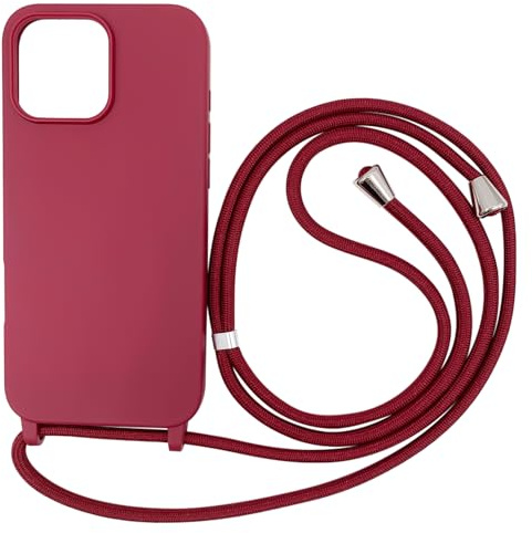Ququcheng Coque Compatible avec iPhone 16 Pro(6.3),Collier pour Étui Colliers de cellulaire Corde Silicone avec Cordon Case TPU Bumper pour iPhone 16 Pro(6.3)-Rouge