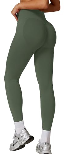 JN JANPRINT Women's Seamless Workout Running Leggings Hidden Scrunch Butt Lifting Medium Waist Tummy Control Gym Yoga Pants Olive-Green
