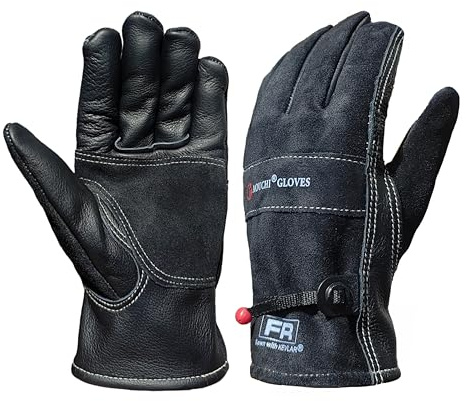 AOUCHI Cowhide Leather Gardening Gloves for Men, Black, Large | Heavy Duty, For Yard Work, Welding, Mechanics, Construction, Outdoor, Camping, Thorn Proof, Heat Resistant