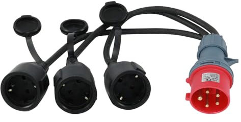 CEE Adapter Starkstrom 16A auf 32A 3G1.5 5P, 16A Stecker auf 3X 230V Kupplung, mit Gummikabel, Rot CEE Steckdose, Wasserdichte Steckdose