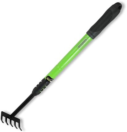 My Garden Telescopic Garden Rake – 75cm Extendable Leaf Raker - Durable, Rustproof Galvanized Steel Lawn Rake for Leaves, Lawn & Patio - Multi-Purpose Rake for Gardening