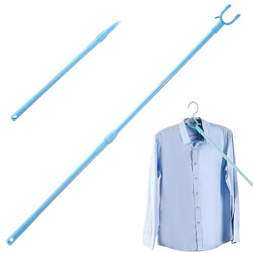 22.1-37.8 Pôle de vêtements télescopiques, Poteau de Crochet à vêtements en Aluminium avec Fourche en Forme de U, pôles de Corde à Linge Suspendus avec Croche