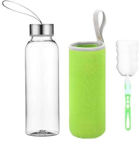 CUEMOON Bouteille d'eau classique en verre avec sac en nylon - Pour le sport - Pour les déplacements - Vert - 750 ml