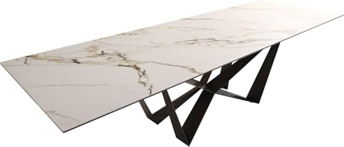 DELIFE Esszimmertisch Edge Keramik Calacatta Luxe Weiß-Gold-Grau 300x100 Spider Flachstahl Schwarz