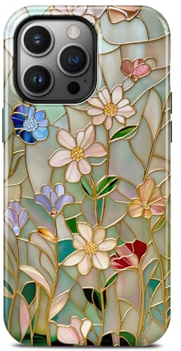 Flower Blossom Stained Glass Phone Case for iPhone 13 Pro, Compatible with Magsafe, Trendy Vintage Aesthetic Rose Gold Floral Magnetic Slim Shockproof Protective Women Girl Men Cover Case