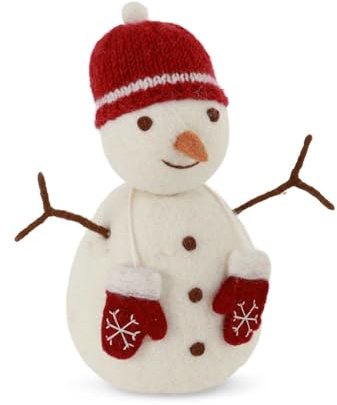 Gry & Sif Handgemacht & Fairtrade-Zertifiziert | Stilvolles dänisches Design X Nepali Kunsthandwerker | Großer Schneemann mit roter Mütze & Fäustlingen