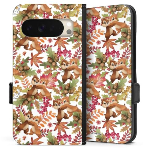 Klapphülle kompatibel mit Google Pixel 10 Handyhülle aus Kunst Leder schwarz Flip Case Eichhörnchen Disney Chip und Chap