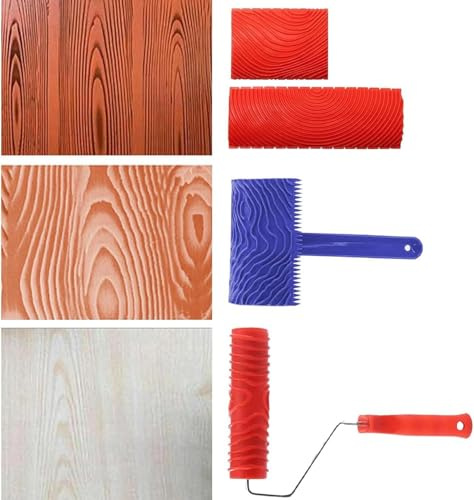 Strumento per venature del legno per decorazioni murali fai da te, strumento per pittura in gomma per decorazioni murali, rullo per texture, 4 pezzi, rosso, blu