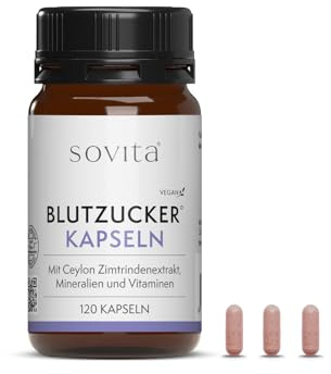 sovita Blutzucker Kapseln mit Ceylon Zimt Extrakt 10:1 | Chrom für normalen Blutzuckerspiegel | Zink & B-Vitamine B1 B6 B12 | Vegan | Stoffwechsel & Energie | 120 Kapseln