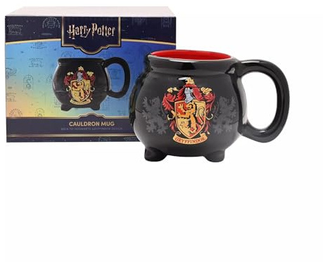 Widdop and Co Harry Potter Gryffindor Cauldron Mug, Black Ceramic with Red Interior, Official Hogwarts House Crest Design