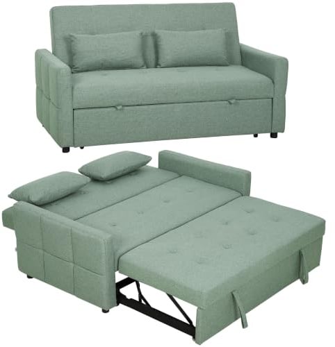 HOMCOM 2 Seater Sofa Bed Click Clack Sofa Pull Out 137x179cm Light Green