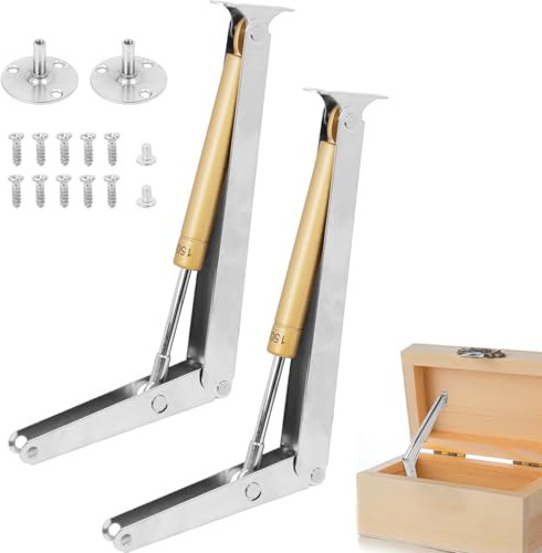 2 Pack 15KG Gas Strut Spring Hinges, 150N Heavy Duty Soft Close Hinges | For Wood & Heavy Lids – Gas Strut Hydraulic Hinges for Toy Box, Chest, Toolbox (Slow Close, Stay Open, Anti-Slam)