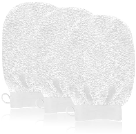 URAQT Peelinghandschuh, 3 Stück Exfoliating Gloves, Peelinghandschuh Körper, Hamam handschuh für Dusche, Bad, Körperpeeling, abgestorbene Hautentferner, Hautpflege (Weiß)