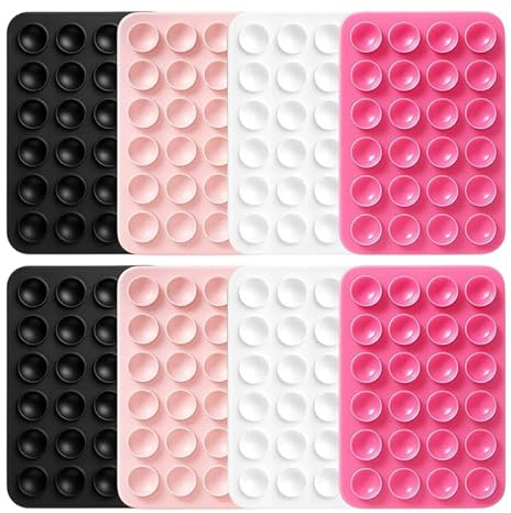8 Stück Silikon Saugnapf Handy, Handy Kleber Rückseite Saugnapf, Handy-Zubehör, für Stromversorgung, Selfies und Videos, für Alle Modelle (Schwarz, Rosa, Weiß, Hellrosa)