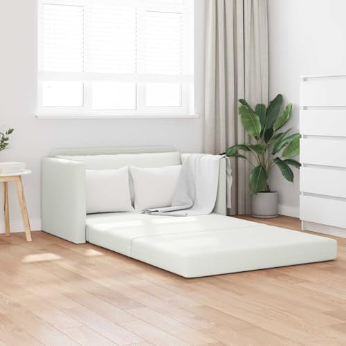 RCODSSK Modernes Schlafsofa Weiß Kunstleder als umwandelbares 2-in-1 Sofa-Bett 110 cm mit schlanker Optik und Bodensofa-Design