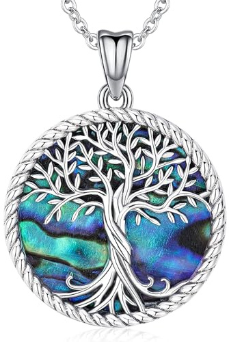 Odinstone Tree of Life Necklace Family Tree Pendant Abalone Celtic Trees Necklaces Hypoallergenic Jewellery for Women Mum Daughter