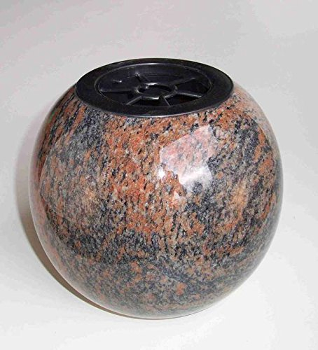 Design4Grab Vase funéraire rond en granit gneiss Halmstad - Diamètre : 17 cm - Hauteur : 20 cm - Résistant aux intempéries - Avec insert en plastique - Poli - Vase funéraire moderne