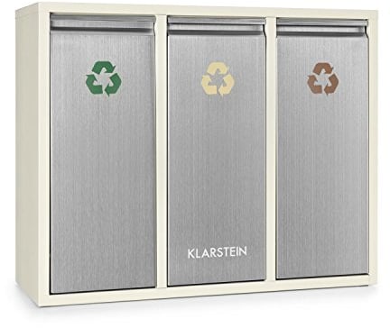 KLARSTEIN Poubelle écologique Triple tri sélectif & Recyclage (Grande contenance de 45 L répartie sur Trois récipients de 15 L chacun) - Beige