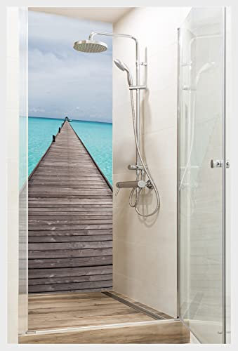 mySPOTTi Fresh - Selbstklebende Duschrückwand zum Aufkleben aus hochwertigem Material. Einfache Montage (90 x 210 cm, Walking Over Water)