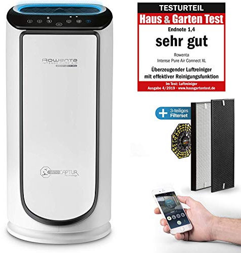 Rowenta Purificador de aire con control de aplicación, hasta 140 m2, 360 m3/h CADR de potencia de aire, 4 niveles de filtro, filtro de carbón activo, PU6080 80W, 230V