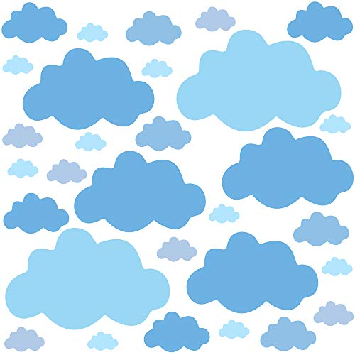 PREMYO 30 Wolken Wandsticker Kinderzimmer Jungen - Wandtattoo - Wandaufkleber Selbstklebend Pastell Blau