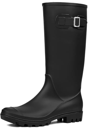 DKSUKO Women's Tall Waterproof Rain Boots Rubber Wide Calf Garden Boots