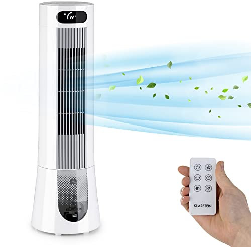 Klarstein Skyscraper Frost Rafraîchisseur d'air Purificateur d'air Débit d'air : 300 m³/h, 45 W, réservoir : 7 l, 2 blocs de refroidissement, oscillation à 90°, mobile, roulettes cachées, blanc