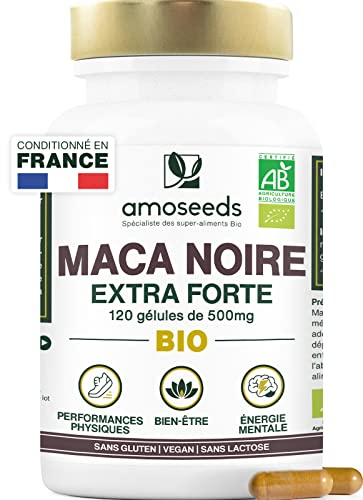 Maca Noire BIO du Pérou | Extra Fort 10 000mg par jour | 120 gélules vegan | Régulateur Hormonal, Détente, Énergie | Qualité Supérieure pour Sommeil,Stress