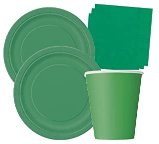 Isola Party Kit festa di compleanno tinta unita color Verde Smeraldo per 16 persone eco-friendly (16 piatti di carta ⌀ 23 cm, 14 bicchieri di carta 266 ml, 20 tovaglioli di carta 33x33 cm)
