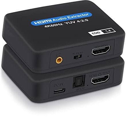 HDMI Audio Extractor, 4K @ 60Hz HDMI to HDMI + Optical Toslink SPDIF + 3.5 mm Audio Output, HDMI Audio Converter Adapter Embedder Support 1080P 3D for Fire Stick, Xbox Laptop