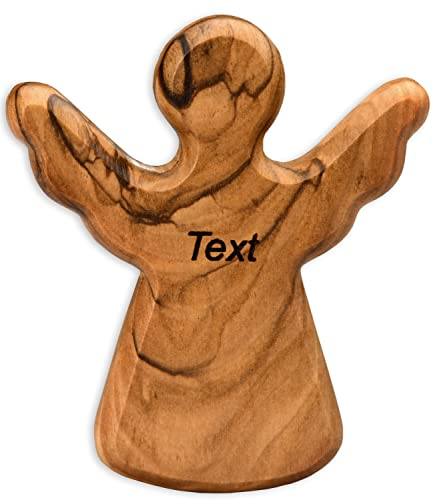 Kassis Geschenkartikel personalisierter Olivenholz-Schutzengel - Handgefertigte Engel-Figur aus Bethlehem - Schutzengel-Glücksbringer - (Wunschtext) - (1 Stück)