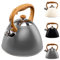 VILDE Kettle, 3 L, Modern, Gas Induction, Automatic Whistle Opening, Whistling Kettle for Boiling, Wood Colour, Grey