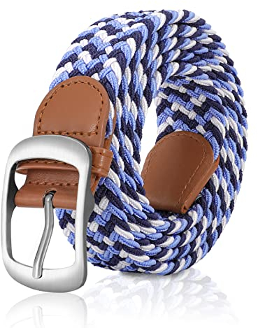 XZQTIVE Stoffgürtel Stretchgürtel Elastik Flechtgürtel Geflochtener Elastischer Dehnbarer Gürtel für Damen und Herren, blau weiß hellblau, S 64cm-74cm(90cm)