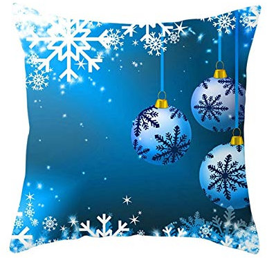 Sofakissen Blau, Orientalische Kissen Polyester Zierkissenbezug 40X40cm 1er Set Schneeflocken-Dekorationsball Winter Home Deko für Sofa Wohnzimmer