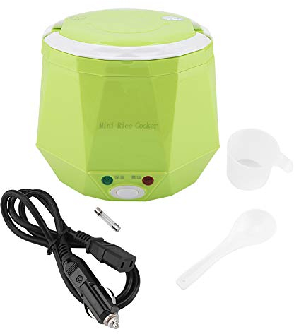 Mini Olla Arrocera Portatil, Olla Arrocera Eléctrica de 1.3 litros, 18×18.1×15.6cm, 12V 100W, Impermeable, Antiadherente, Olla Arrocera para Coche, Olla Arrocera de Viaje Para Camión(Verde)