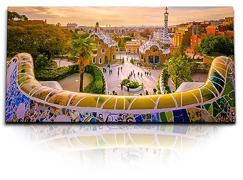 Paul Sinus Kunstdruck Bilder 120x60cm Spanien Barcelona Hundertwasser Farbenfroh Sonnenuntergang