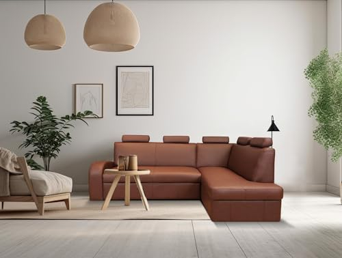 Quattro Meble Braunes Echtleder Ecksofa Antalya II Extra 5z 245 x 164cm Leder Sofa Couch mit höherer Rückenlehne, Schlaffunktion Eck Couch Echt (245 x 164 cm Ecke Rechts)