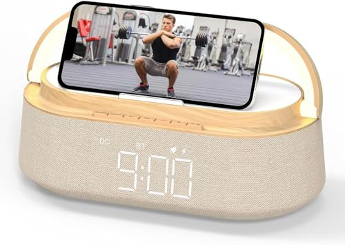FREEFISH Bluetooth Speaker with Wireless Charger, FM Radio, Adjustable LED Night Light, Dual Wireless Speakers, 15W Wireless Charging, Bluetooth 5.0