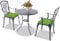 Homeology OSHOWA Luxuriöser Garten- und Terrassentisch und 2 große Stühle mit Armlehnen, Bistro-Set aus Aluminiumguss – Grau mit grünen Kissen